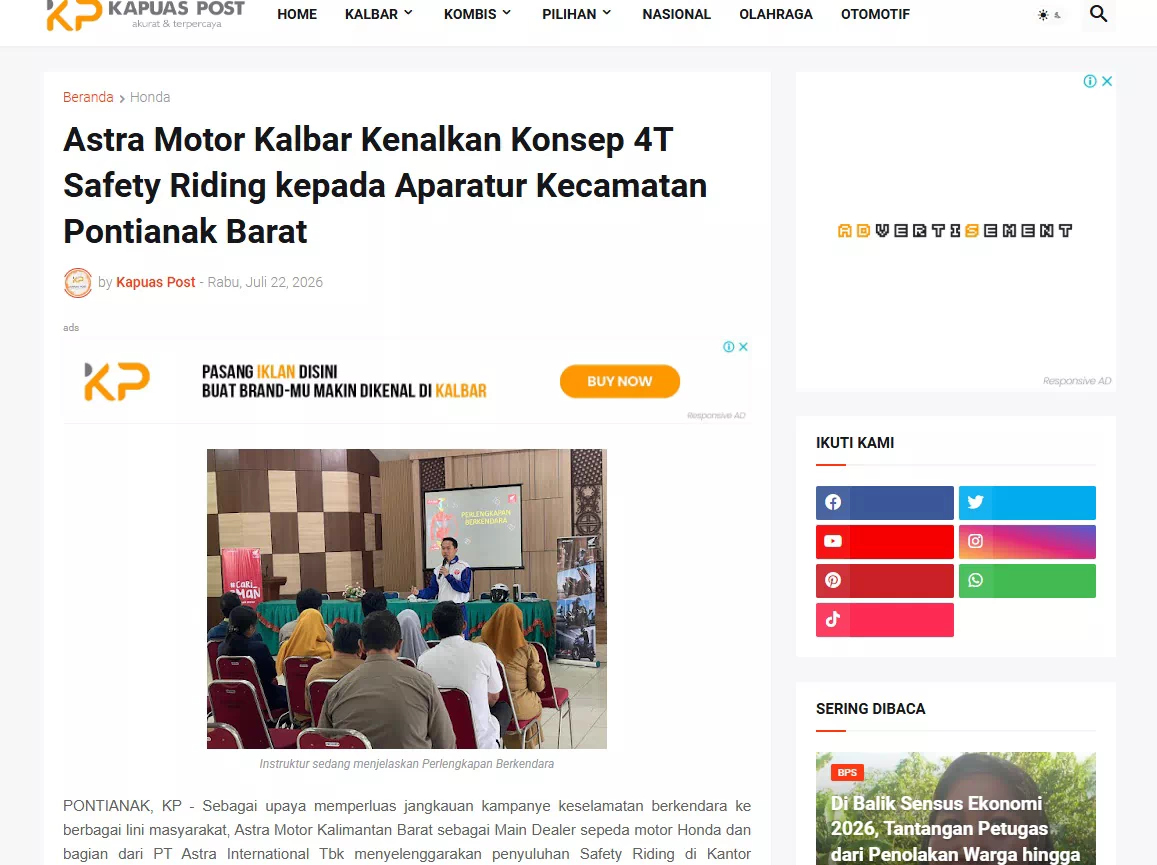 Astra Motor Kalbar Kenalkan Konsep 4T Safety Riding kepada Aparatur Kecamatan Pontianak Barat
