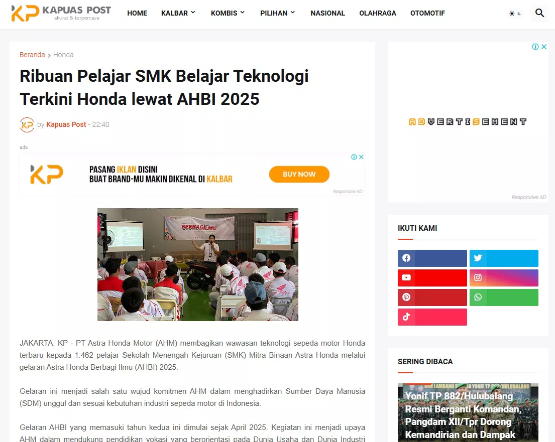 Ribuan Pelajar SMK Belajar Teknologi Terkini Honda lewat AHBI 2025