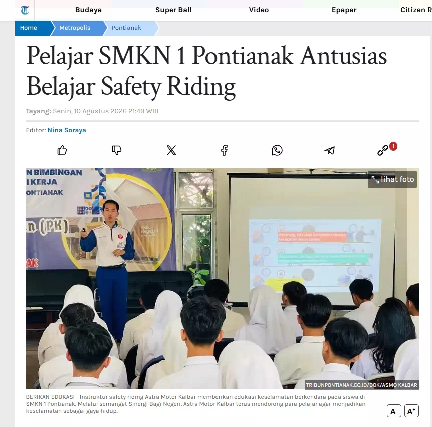 Pelajar SMKN 1 Pontianak Antusias Belajar Safety Riding