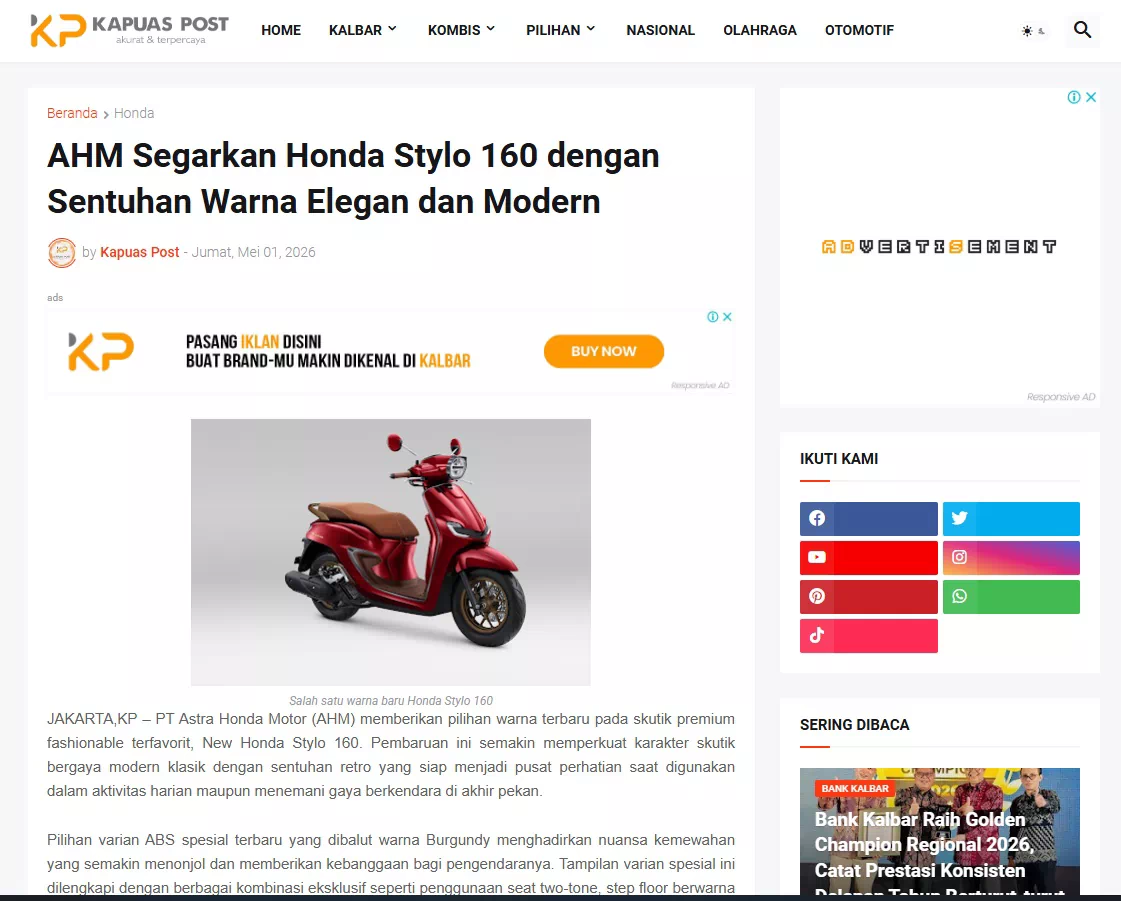 AHM Segarkan Honda Stylo 160 dengan Sentuhan Warna Elegan dan Modern