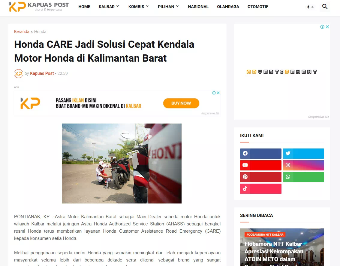 Honda CARE Jadi Solusi Cepat Kendala Motor Honda di Kalimantan Barat