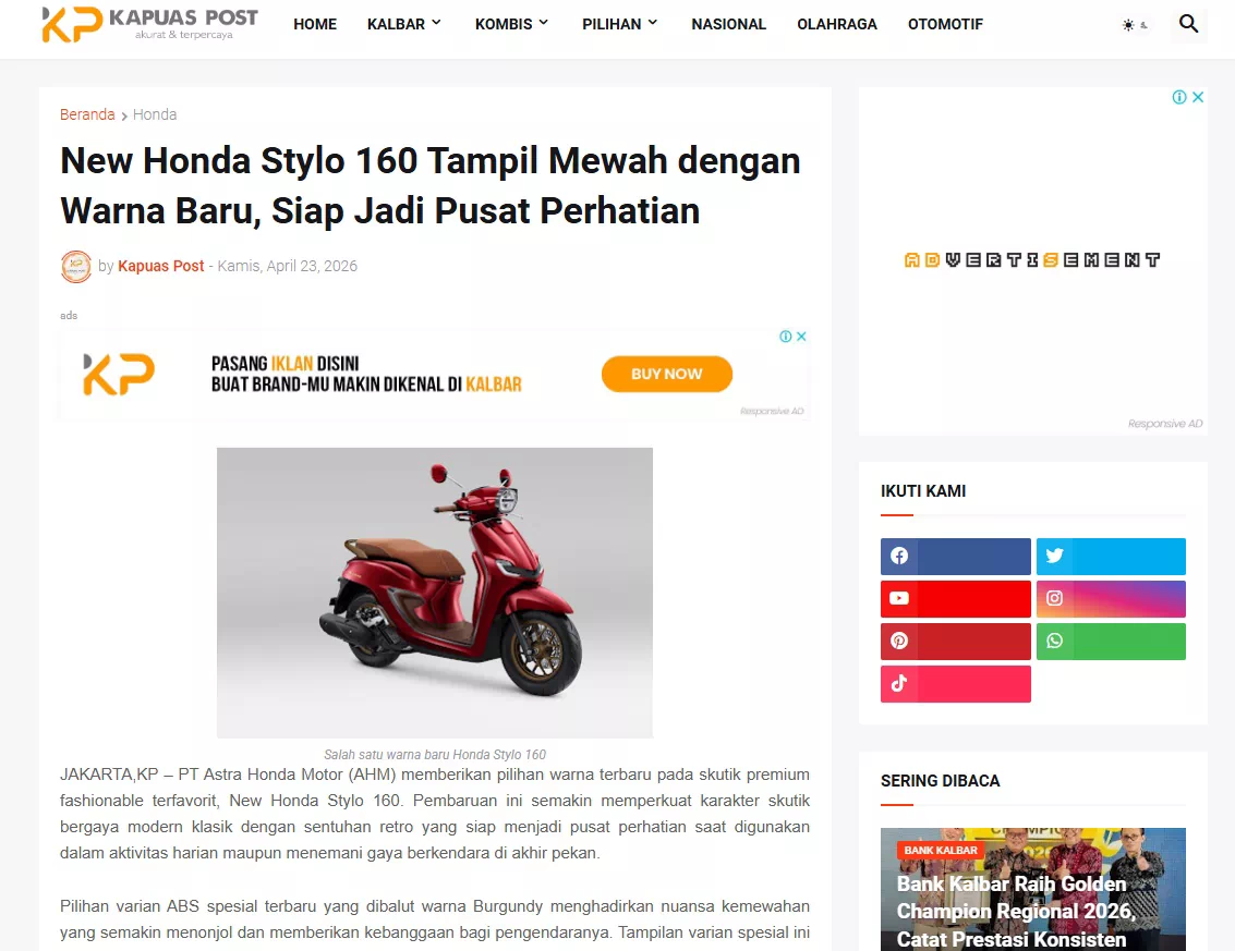 New Honda Stylo 160 Tampil Mewah dengan Warna Baru, Siap Jadi Pusat Perhatian