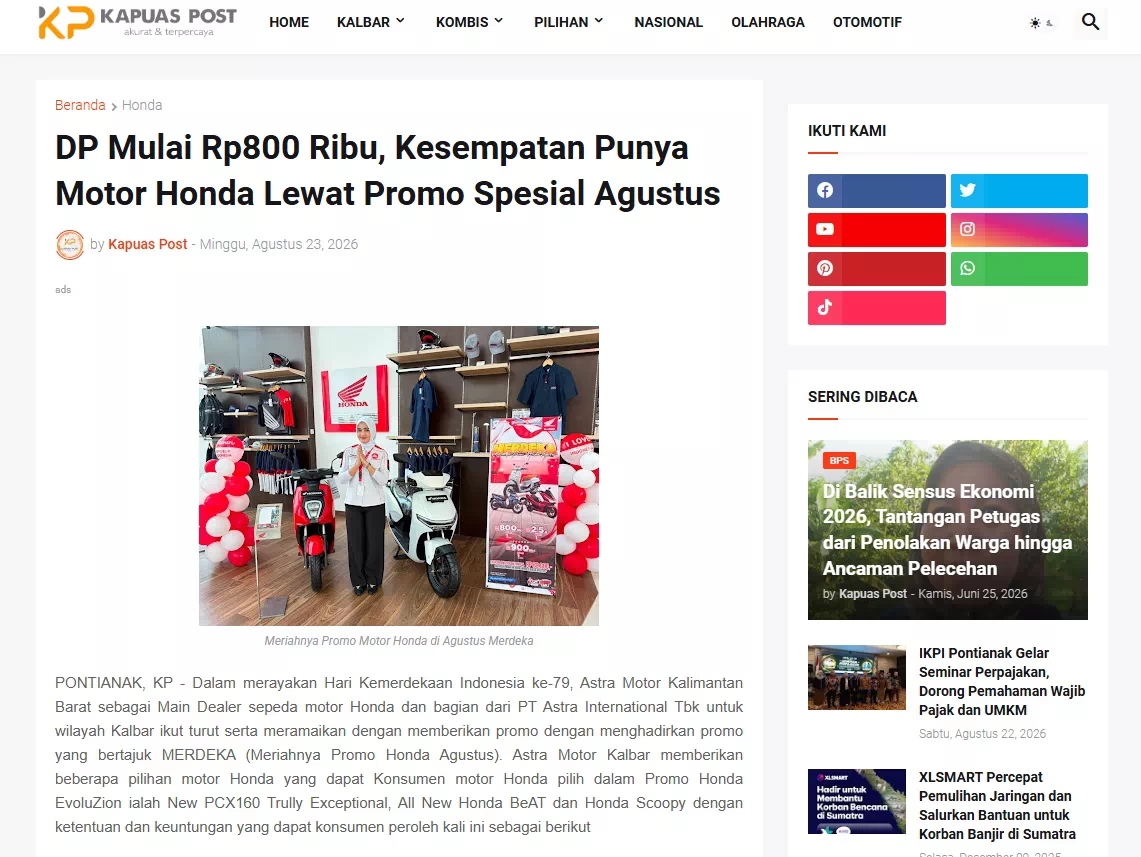 DP Mulai Rp800 Ribu, Kesempatan Punya Motor Honda Lewat Promo Spesial Agustus