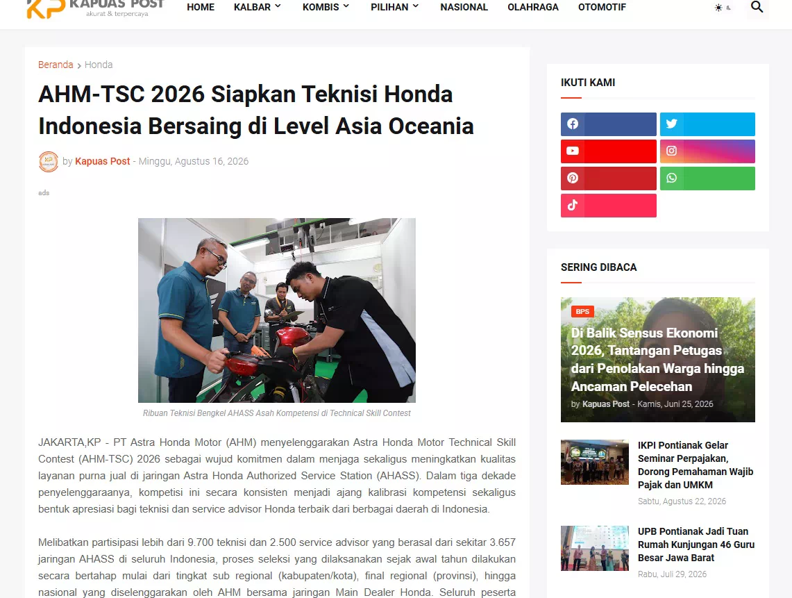 AHM-TSC 2026 Siapkan Teknisi Honda Indonesia Bersaing di Level Asia Oceania