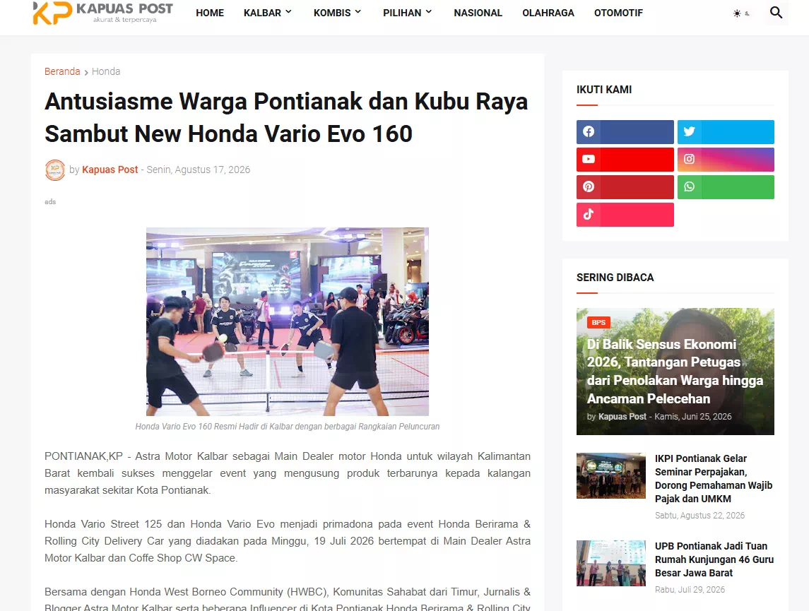 Antusiasme Warga Pontianak dan Kubu Raya Sambut New Honda Vario Evo 160