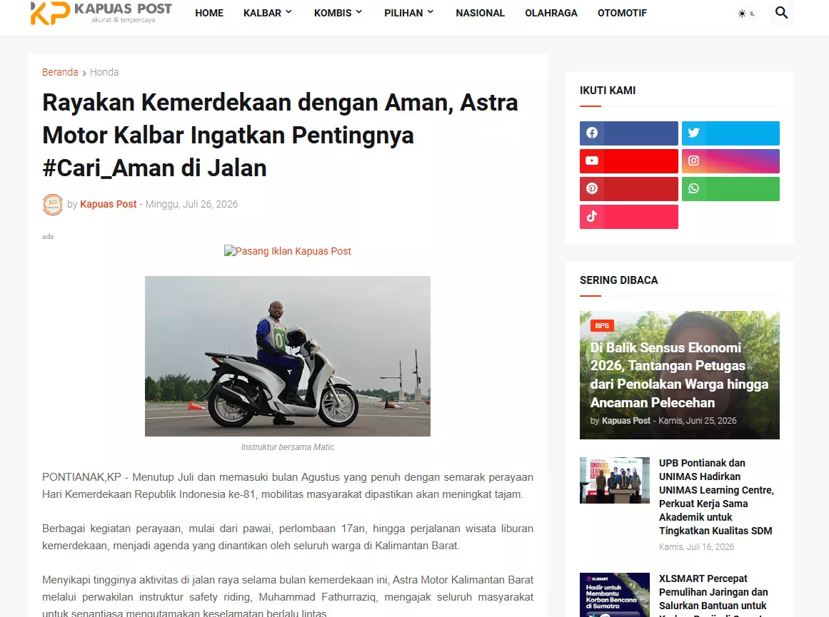 Rayakan Kemerdekaan dengan Aman, Astra Motor Kalbar Ingatkan Pentingnya #Cari_Aman di Jalan