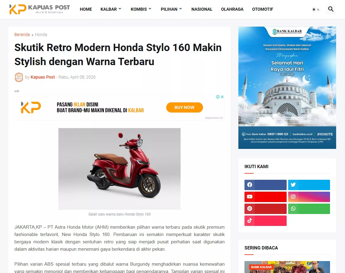 Skutik Retro Modern Honda Stylo 160 Makin Stylish dengan Warna Terbaru
