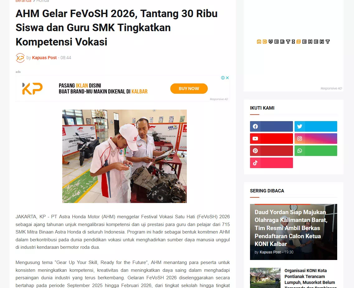 AHM Gelar FeVoSH 2026, Tantang 30 Ribu Siswa dan Guru SMK Tingkatkan Kompetensi Vokasi