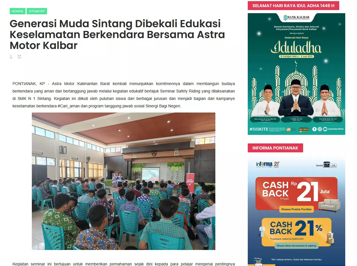 Generasi Muda Sintang Dibekali Edukasi Keselamatan Berkendara Bersama Astra Motor Kalbar