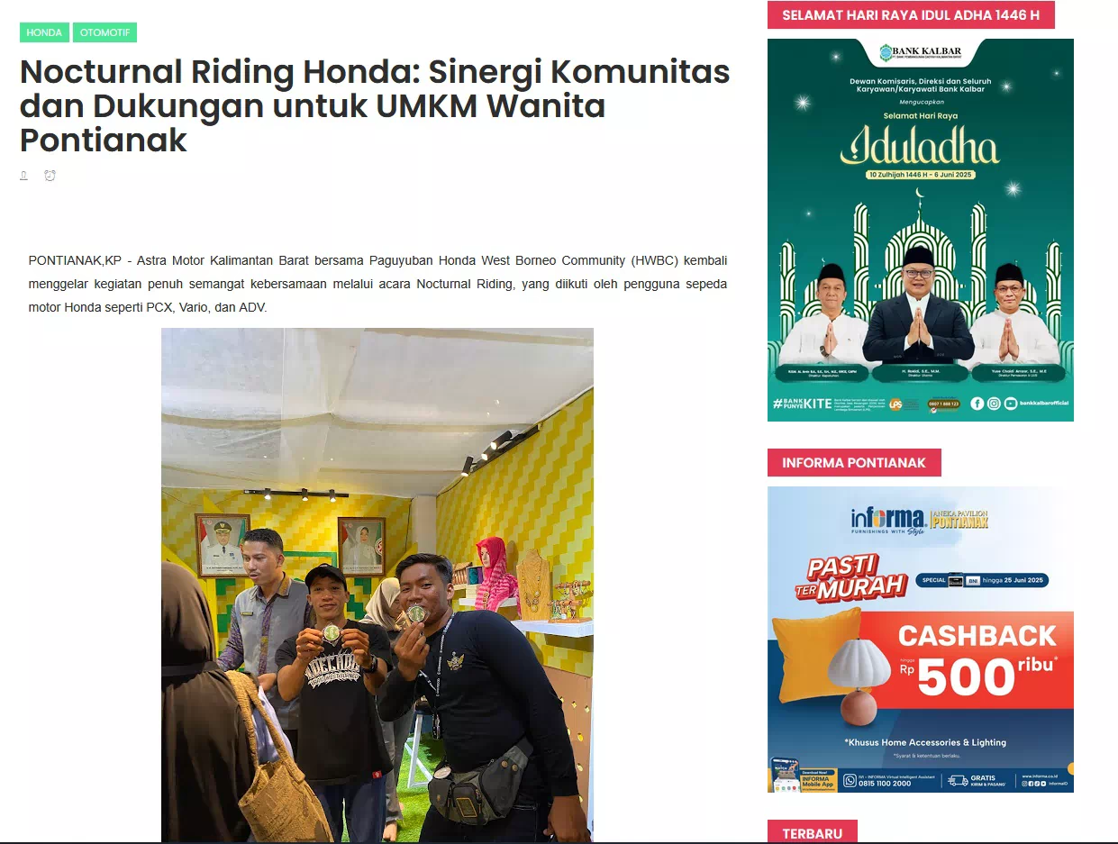 Nocturnal Riding Honda: Sinergi Komunitas dan Dukungan untuk UMKM Wanita Pontianak