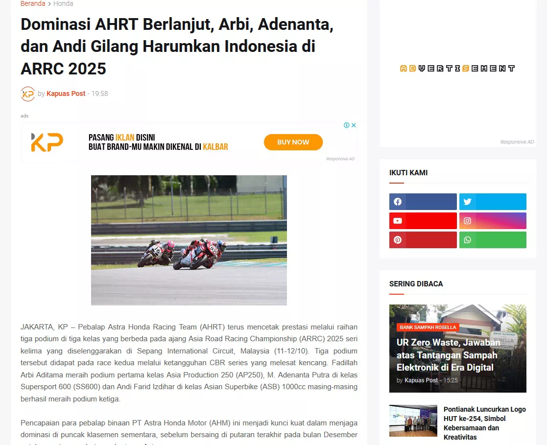 Dominasi AHRT Berlanjut, Arbi, Adenanta, dan Andi Gilang Harumkan Indonesia di ARRC 2025