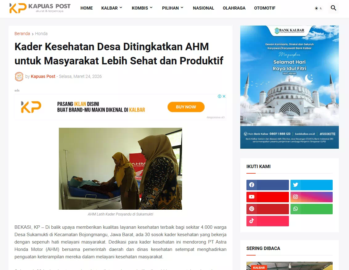 Kader Kesehatan Desa Ditingkatkan AHM untuk Masyarakat Lebih Sehat dan Produktif