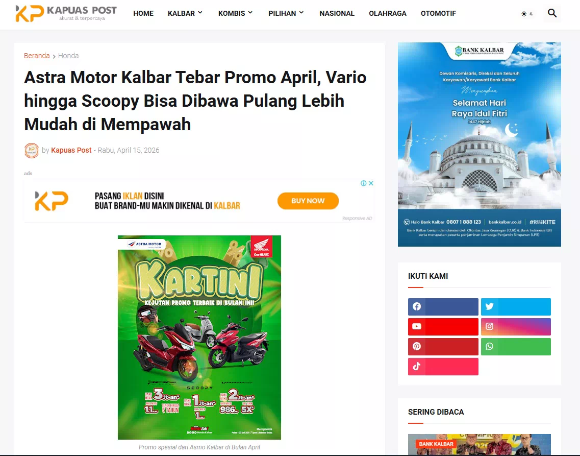 Astra Motor Kalbar Tebar Promo April, Vario hingga Scoopy Bisa Dibawa Pulang Lebih Mudah di Mempawah