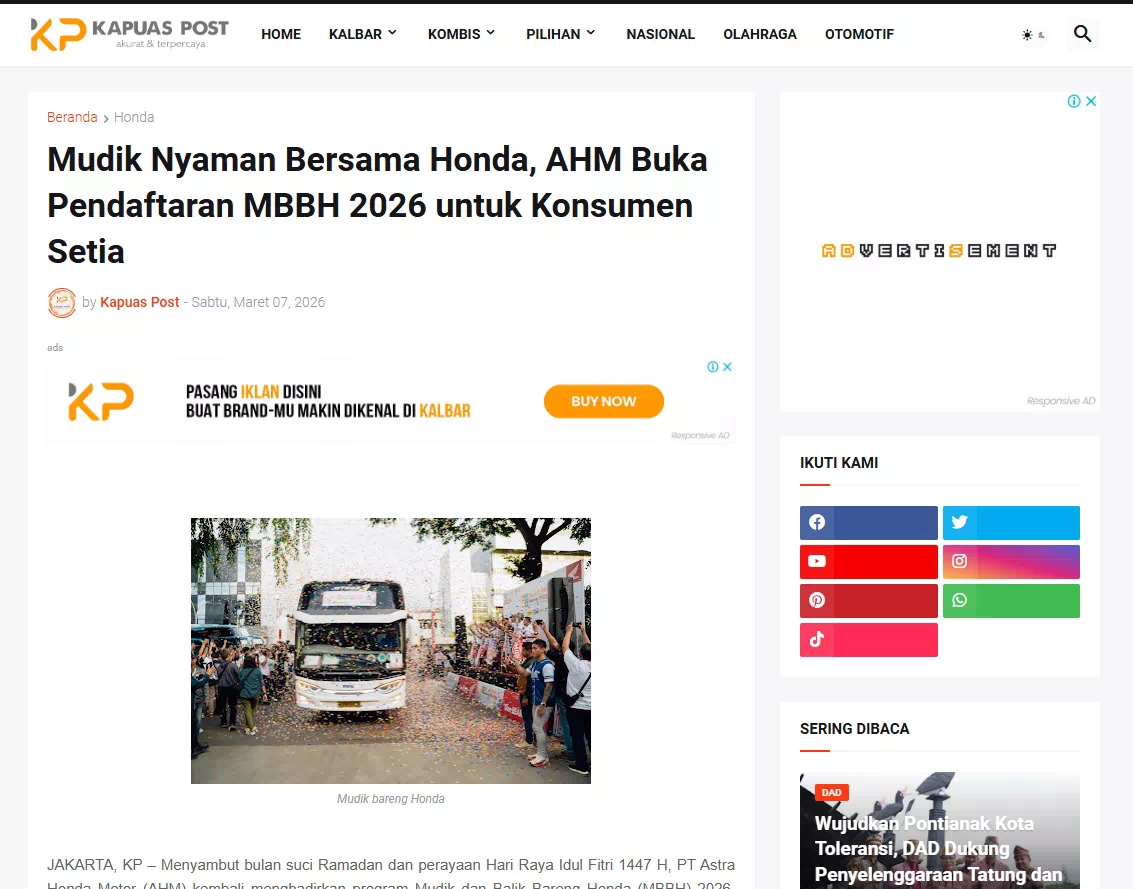 Mudik Nyaman Bersama Honda, AHM Buka Pendaftaran MBBH 2026 untuk Konsumen Setia