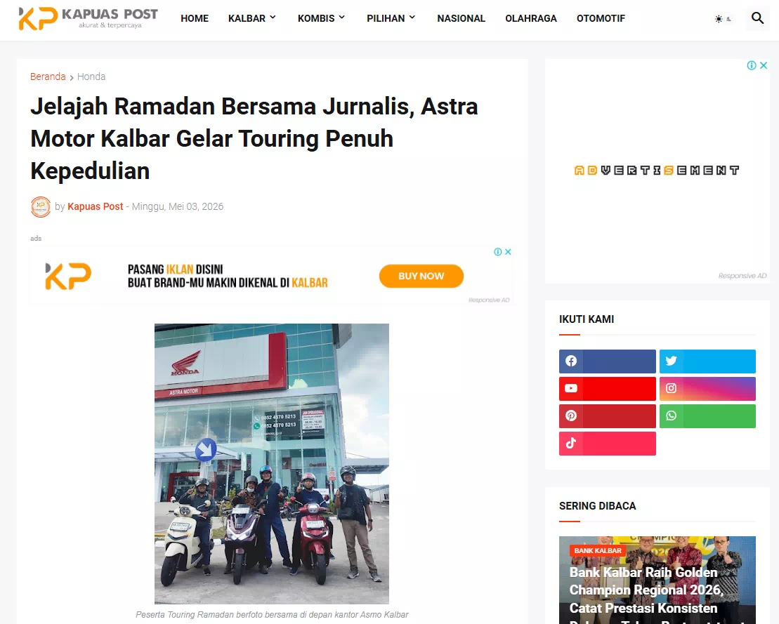 Jelajah Ramadan Bersama Jurnalis, Astra Motor Kalbar Gelar Touring Penuh Kepedulian