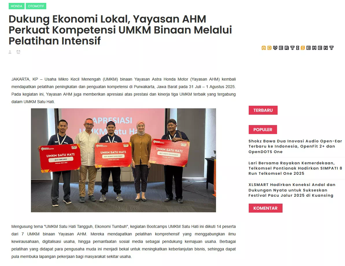 Dukung Ekonomi Lokal, Yayasan AHM Perkuat Kompetensi UMKM Binaan Melalui Pelatihan Intensif