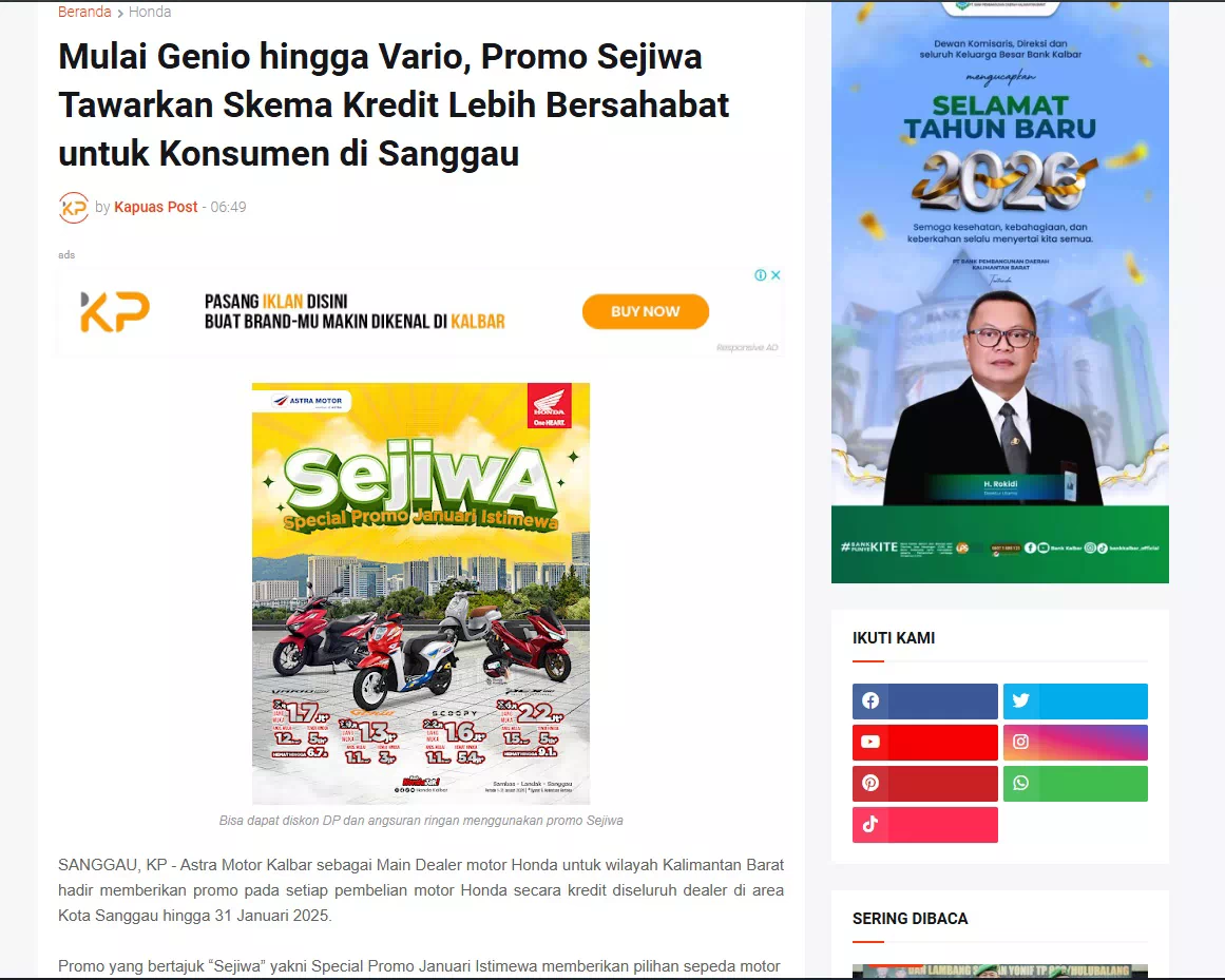 Mulai Genio hingga Vario, Promo Sejiwa Tawarkan Skema Kredit Lebih Bersahabat untuk Konsumen di Sanggau