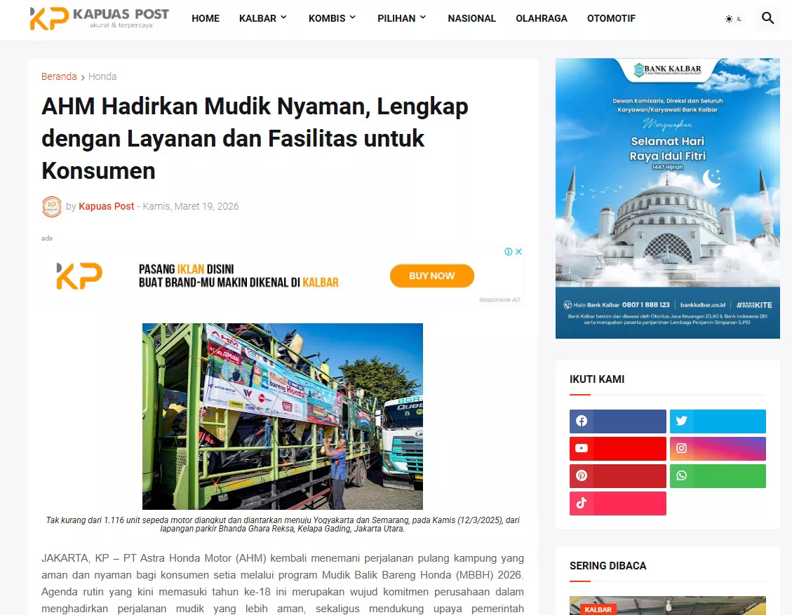 AHM Hadirkan Mudik Nyaman, Lengkap dengan Layanan dan Fasilitas untuk Konsumen