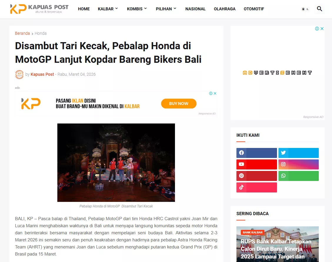 Disambut Tari Kecak, Pebalap Honda di MotoGP Lanjut Kopdar Bareng Bikers Bali