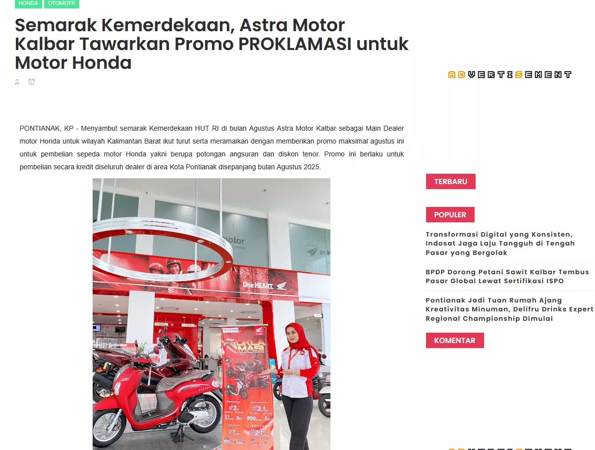 Semarak Kemerdekaan, Astra Motor Kalbar Tawarkan Promo PROKLAMASI untuk Motor Honda