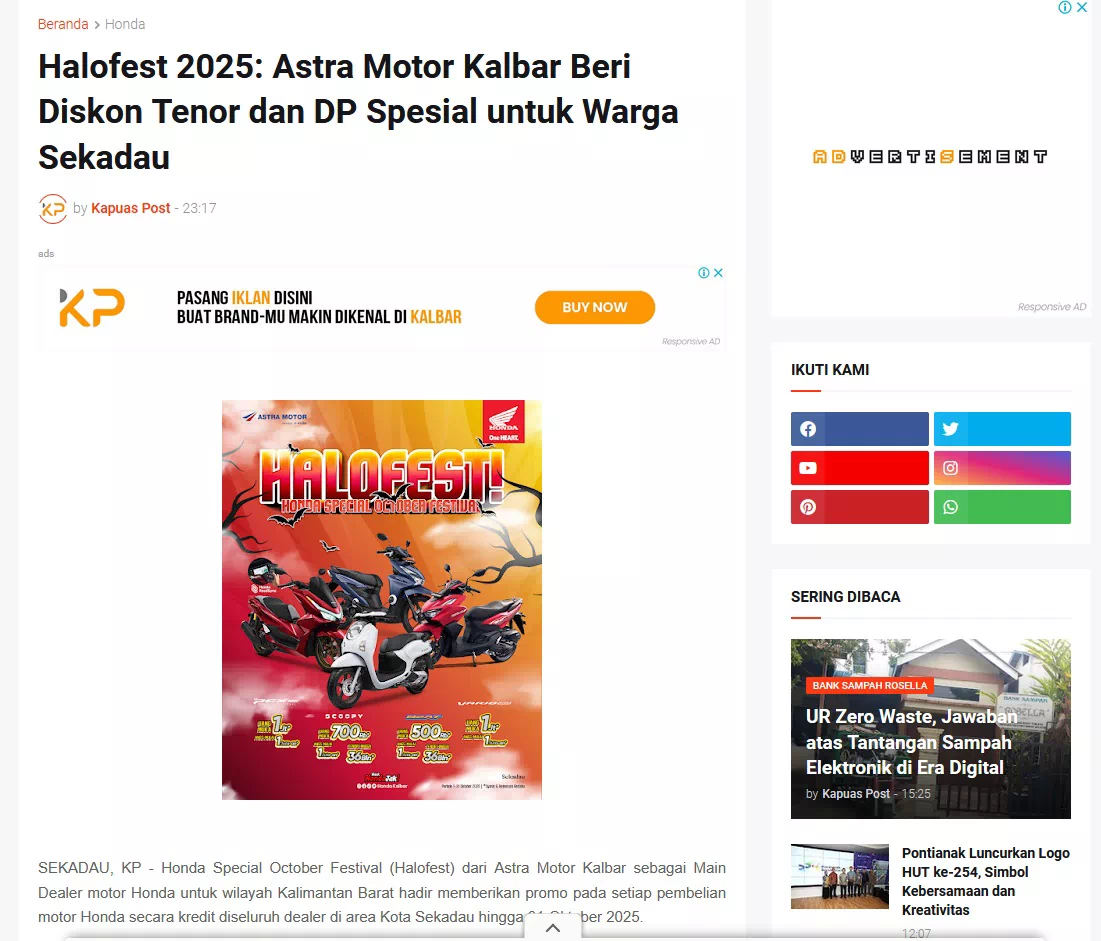 Halofest 2025: Astra Motor Kalbar Beri Diskon Tenor dan DP Spesial untuk Warga Sekadau