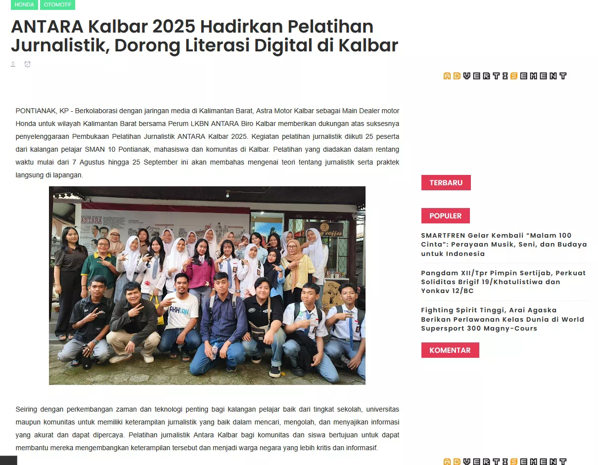 ANTARA Kalbar 2025 Hadirkan Pelatihan Jurnalistik, Dorong Literasi Digital di Kalbar