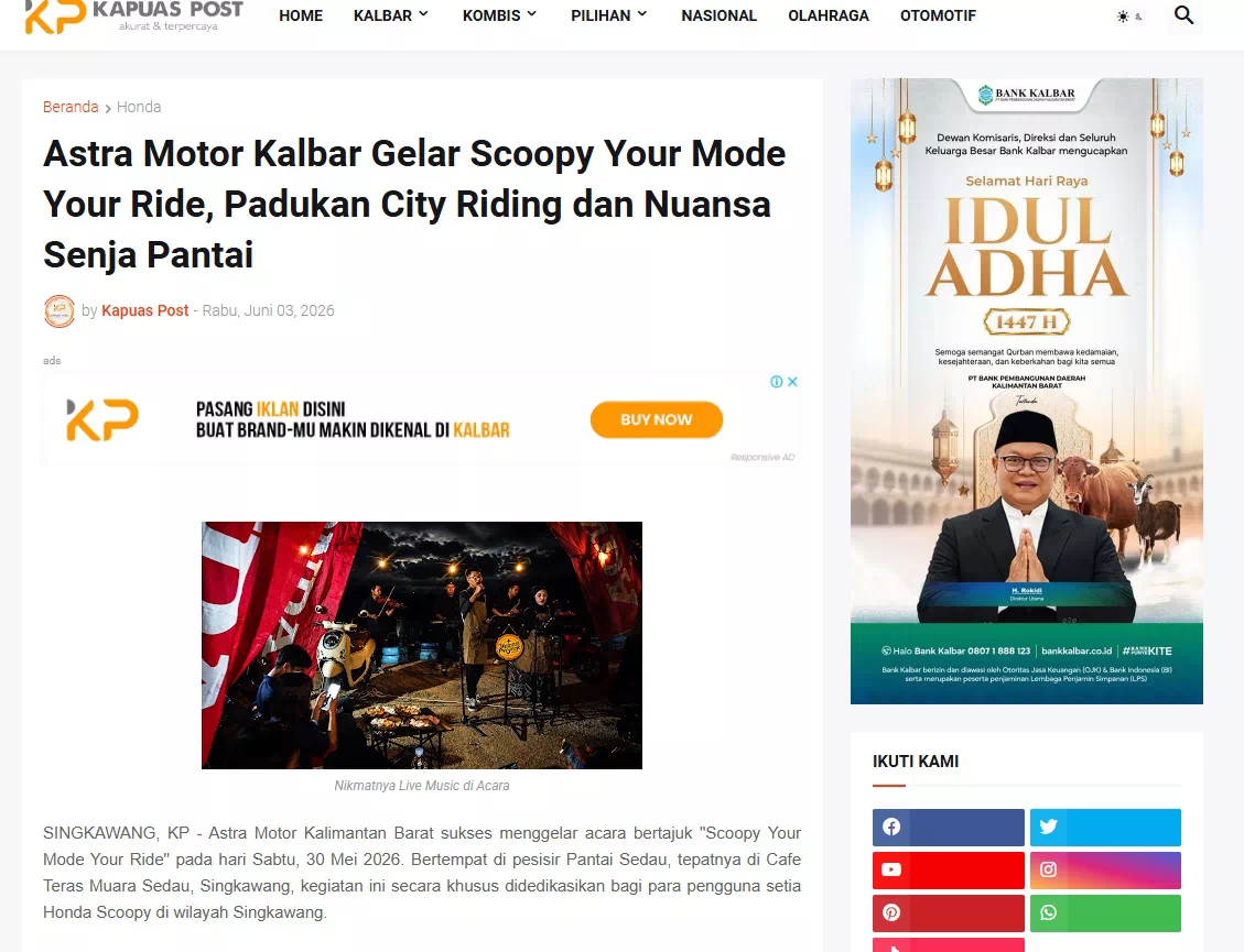 Astra Motor Kalbar Gelar Scoopy Your Mode Your Ride, Padukan City Riding dan Nuansa Senja Pantai