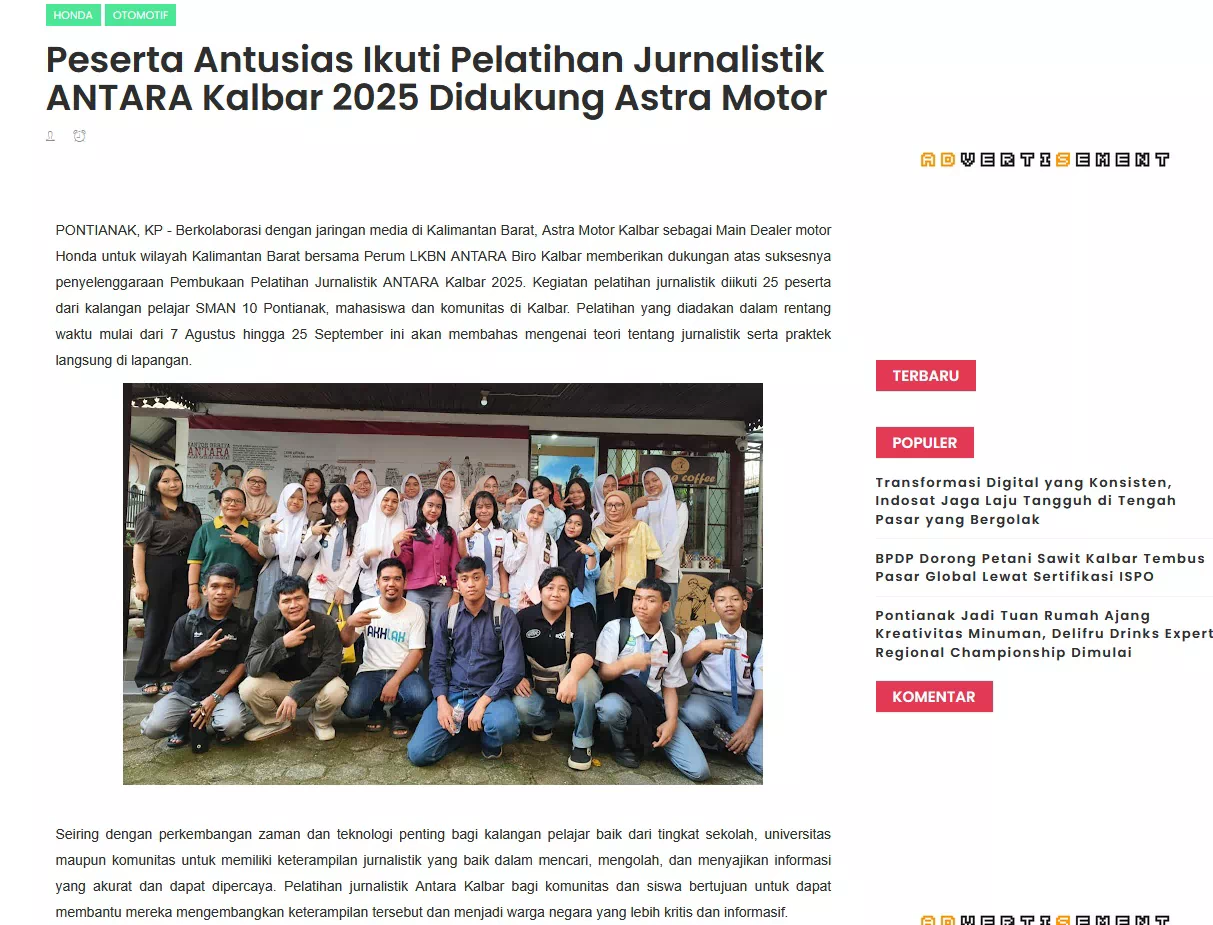 Peserta Antusias Ikuti Pelatihan Jurnalistik ANTARA Kalbar 2025 Didukung Astra Motor