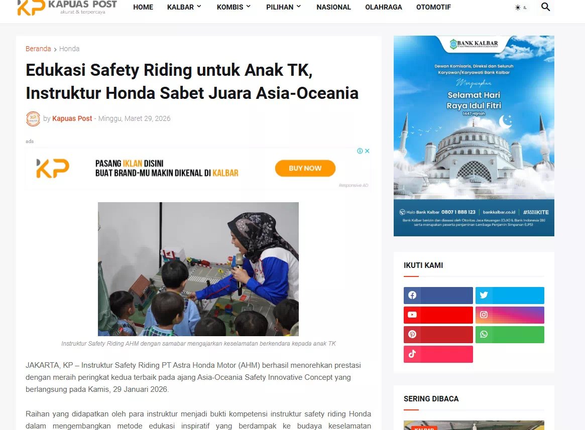 Edukasi Safety Riding untuk Anak TK, Instruktur Honda Sabet Juara Asia-Oceania