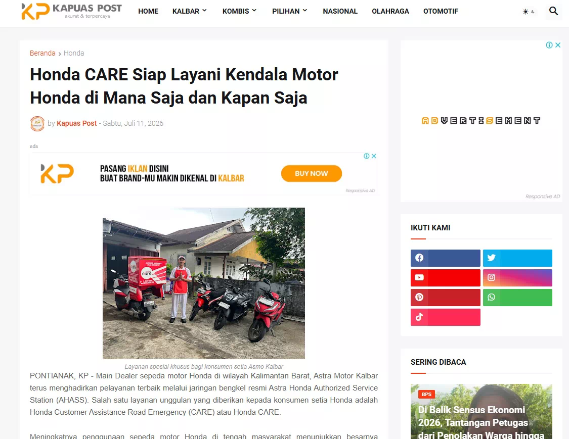 Honda CARE Siap Layani Kendala Motor Honda di Mana Saja dan Kapan Saja