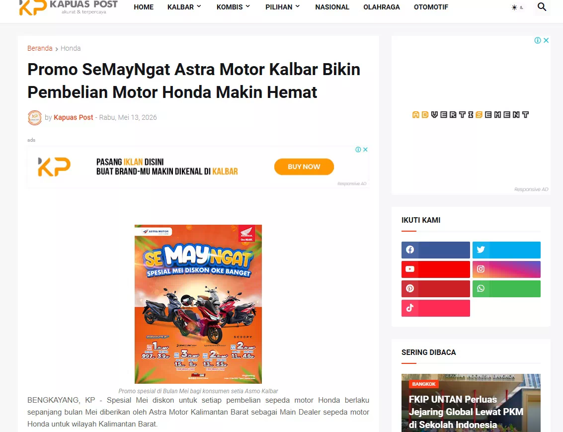 Promo SeMayNgat Astra Motor Kalbar Bikin Pembelian Motor Honda Makin Hemat