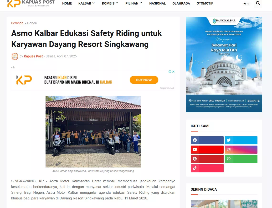 Asmo Kalbar Edukasi Safety Riding untuk Karyawan Dayang Resort Singkawang