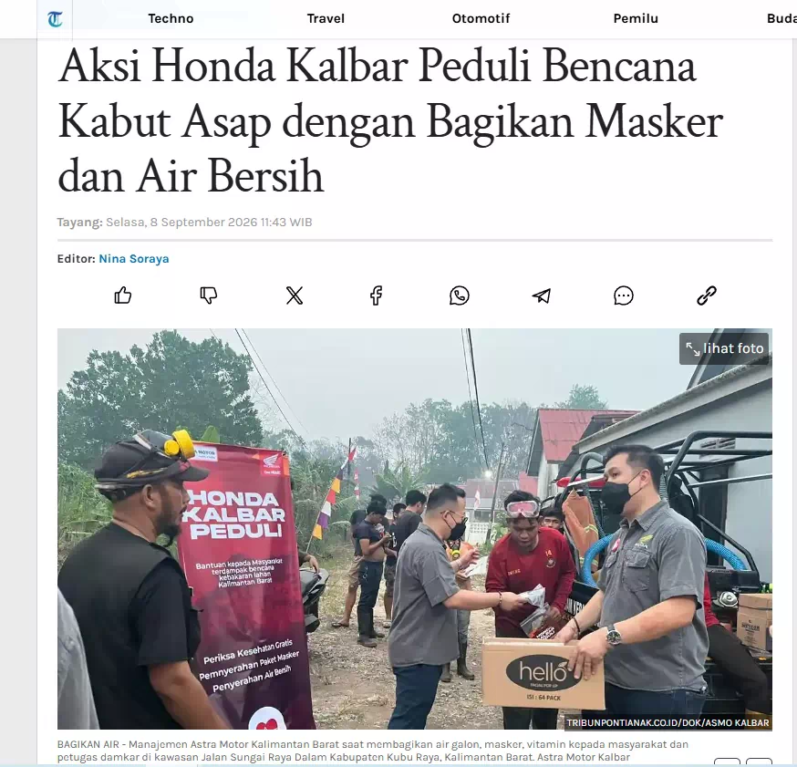 Aksi Honda Kalbar Peduli Bencana Kabut Asap dengan Bagikan Masker dan Air Bersih