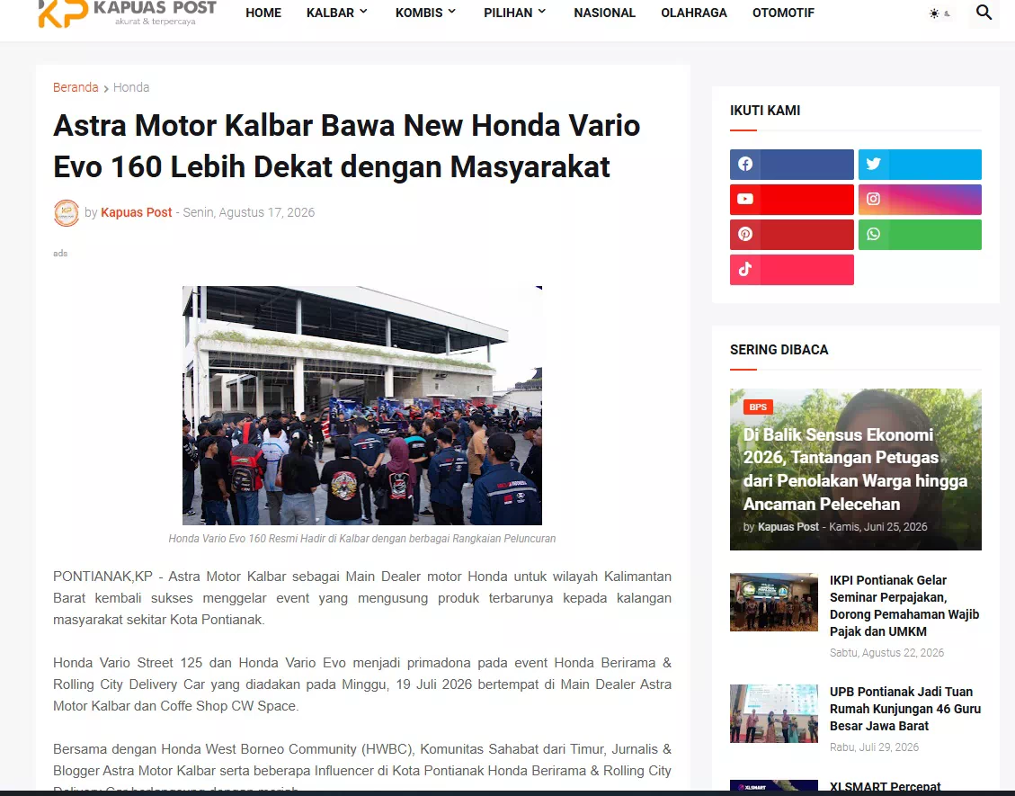 Astra Motor Kalbar Bawa New Honda Vario Evo 160 Lebih Dekat dengan Masyarakat