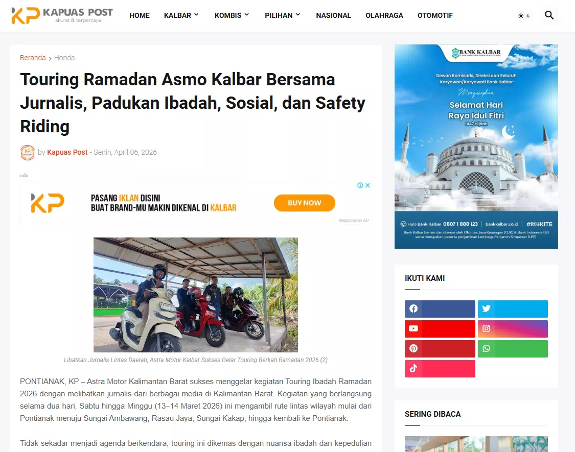 Touring Ramadan Asmo Kalbar Bersama Jurnalis, Padukan Ibadah, Sosial, dan Safety Riding