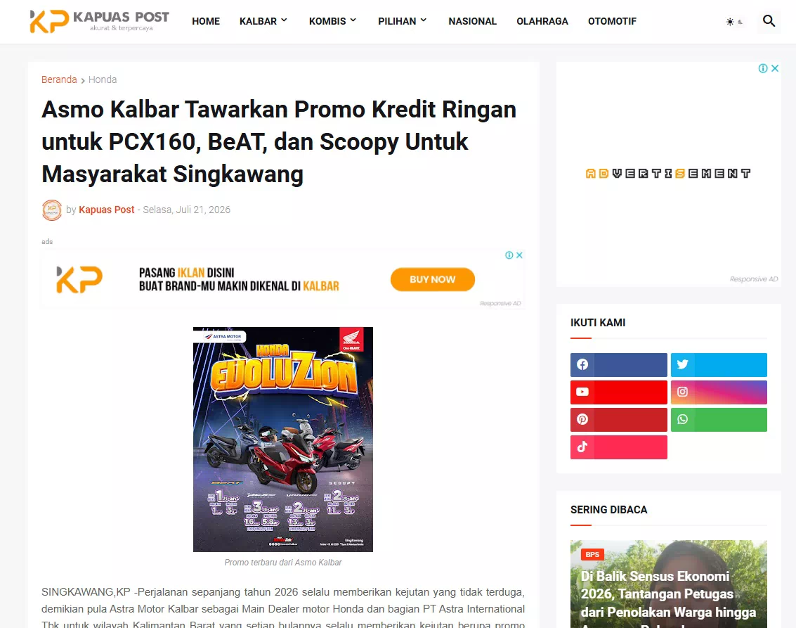 Asmo Kalbar Tawarkan Promo Kredit Ringan untuk PCX160, BeAT, dan Scoopy Untuk Masyarakat Singkawang