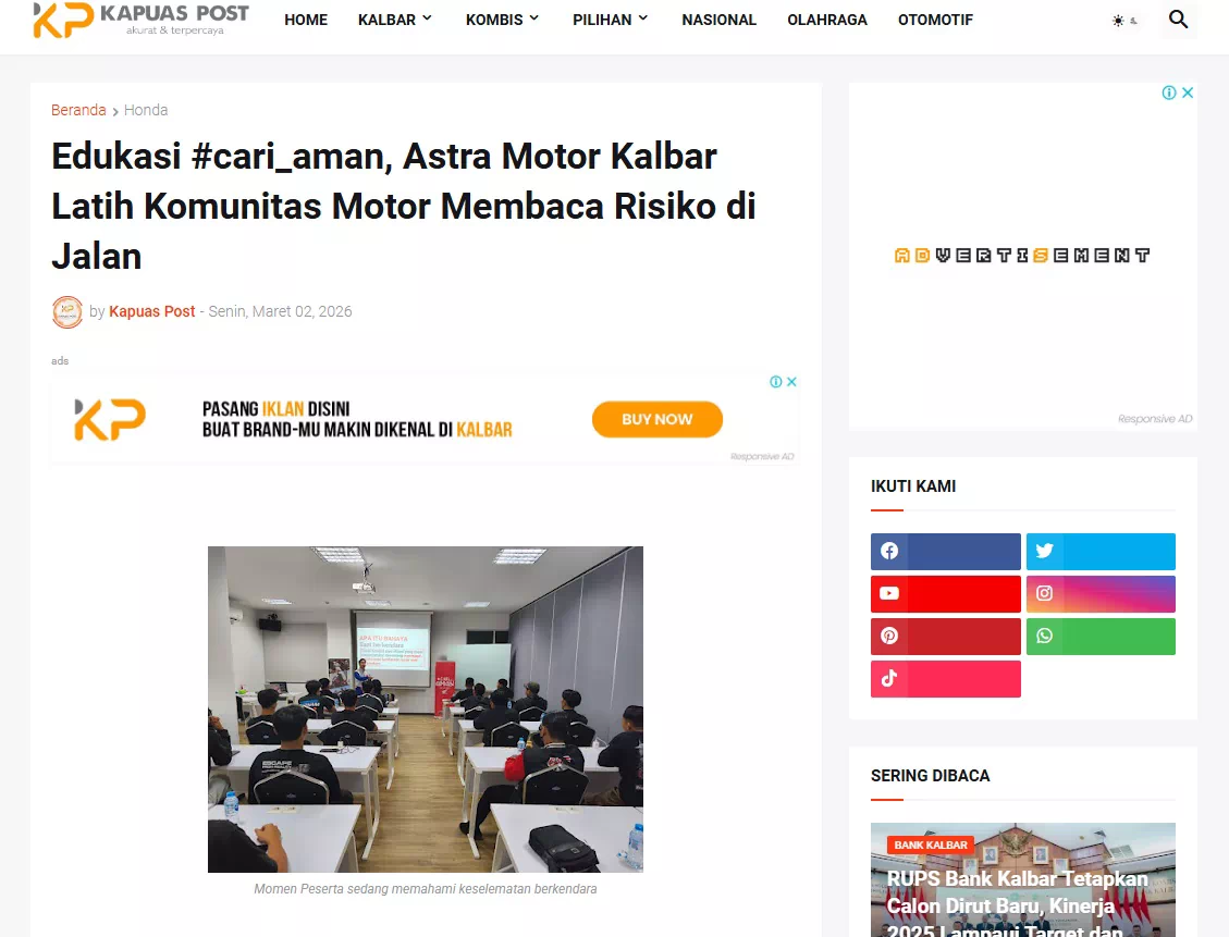 Edukasi #cari_aman, Astra Motor Kalbar Latih Komunitas Motor Membaca Risiko di Jalan