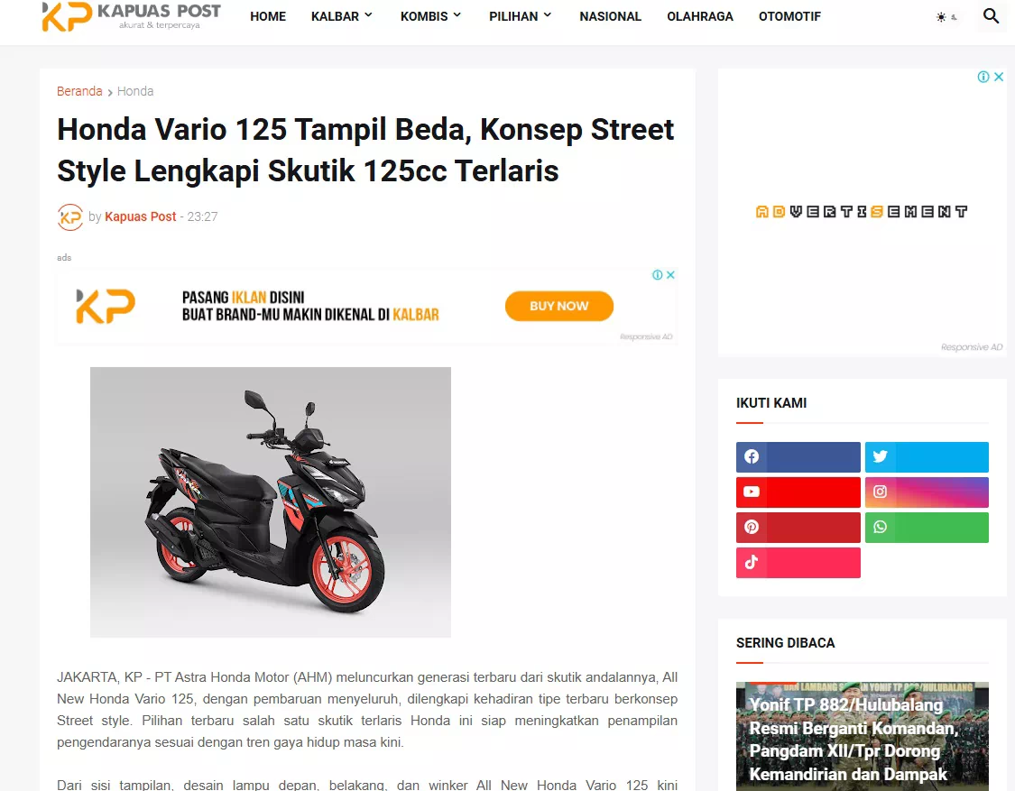 Honda Vario 125 Tampil Beda, Konsep Street Style Lengkapi Skutik 125cc Terlaris
