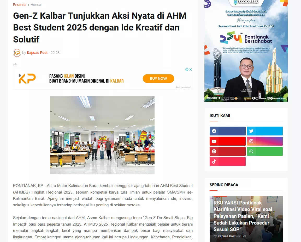 Gen-Z Kalbar Tunjukkan Aksi Nyata di AHM Best Student 2025 dengan Ide Kreatif dan Solutif