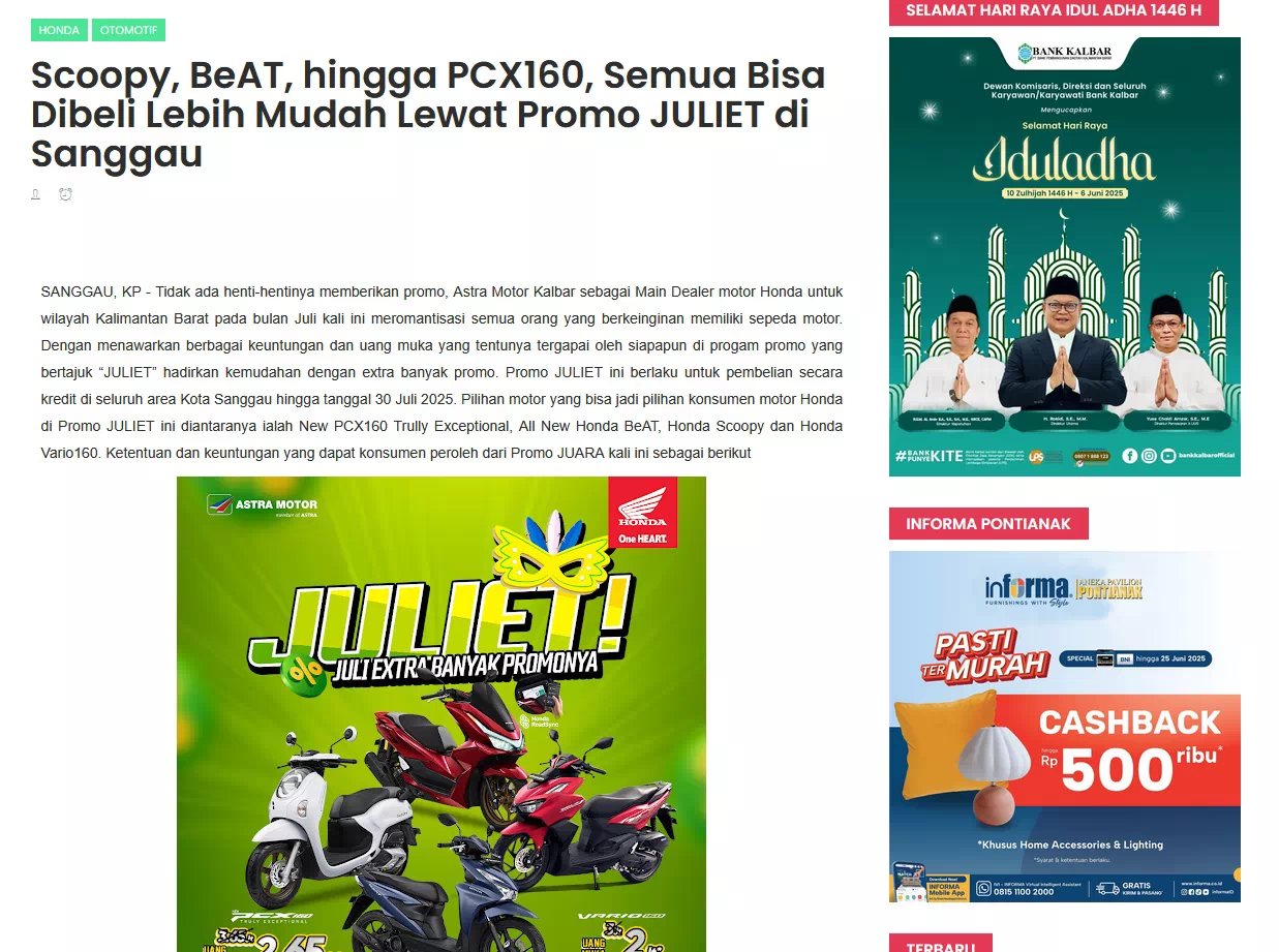 Scoopy, BeAT, hingga PCX160, Semua Bisa Dibeli Lebih Mudah Lewat Promo JULIET di Sanggau