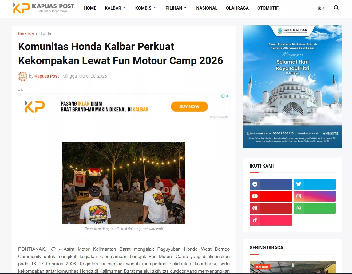 Komunitas Honda Kalbar Perkuat Kekompakan Lewat Fun Motour Camp 2026