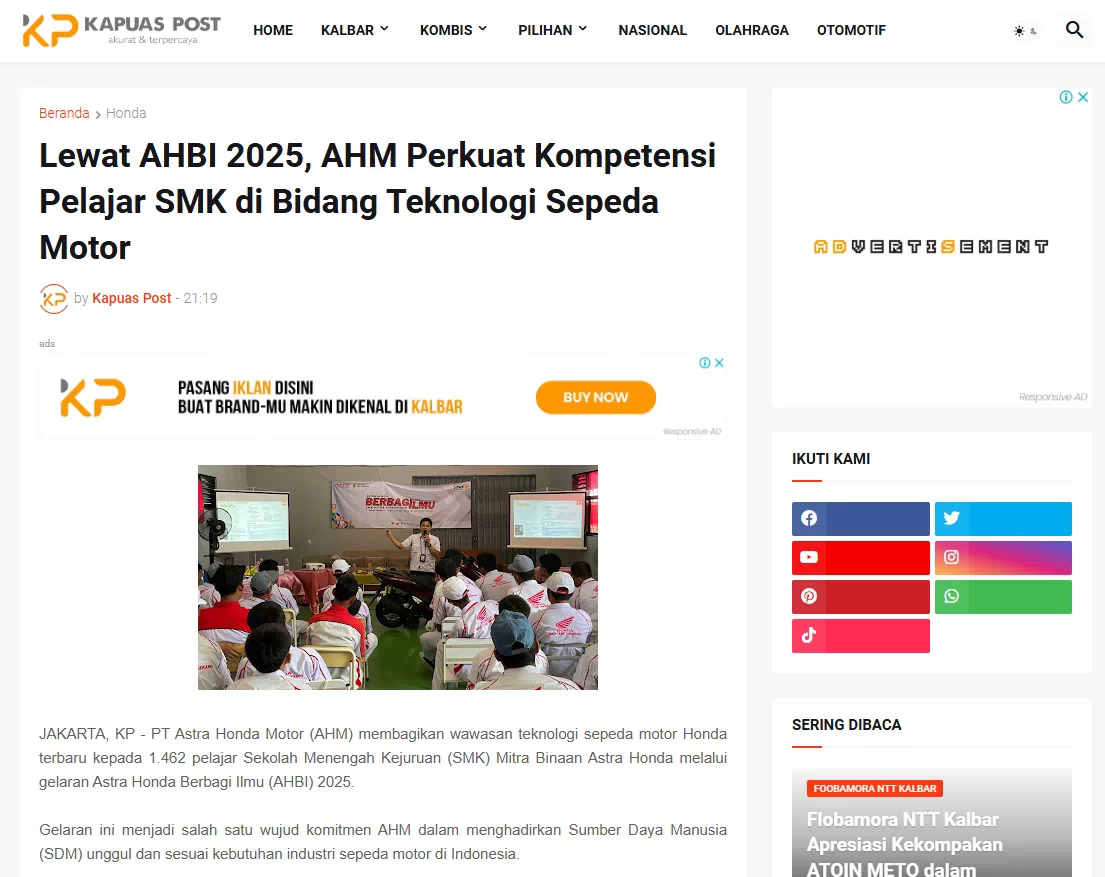 Lewat AHBI 2025, AHM Perkuat Kompetensi Pelajar SMK di Bidang Teknologi Sepeda Motor