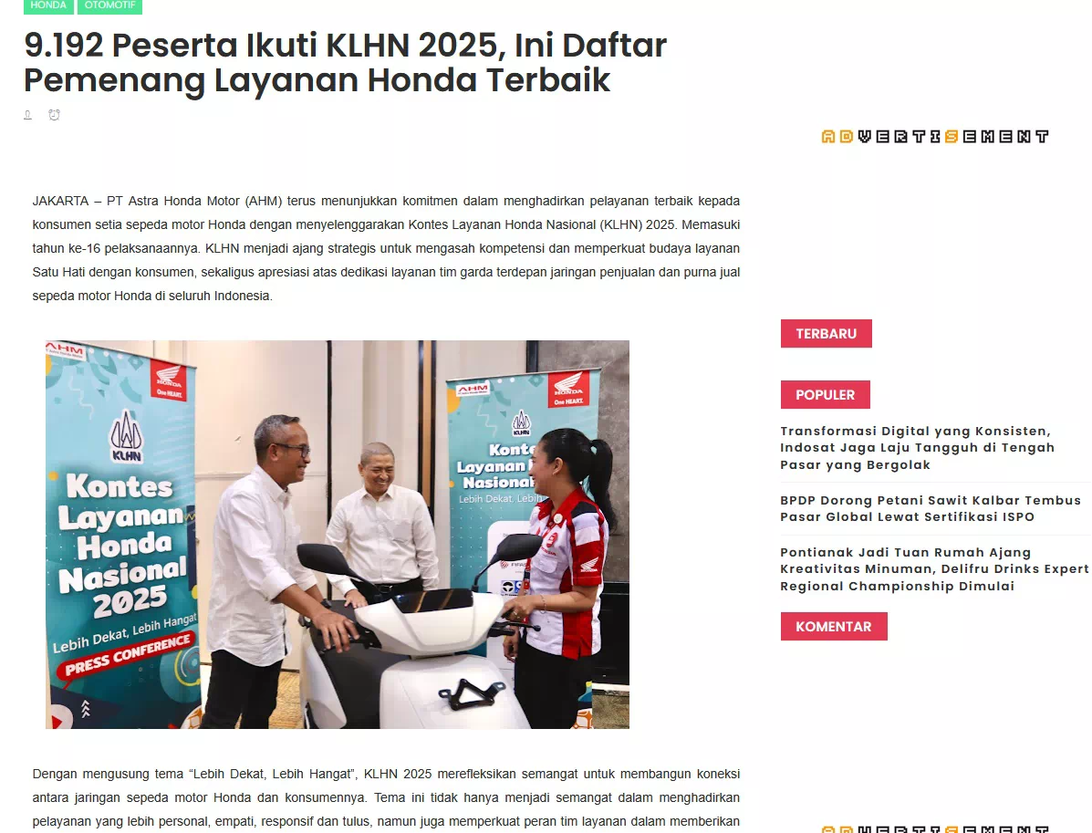 9.192 Peserta Ikuti KLHN 2025, Ini Daftar Pemenang Layanan Honda Terbaik