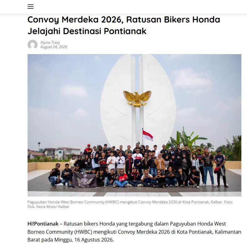 Convoy Merdeka 2026, Ratusan Bikers Honda Jelajahi Destinasi Pontianak