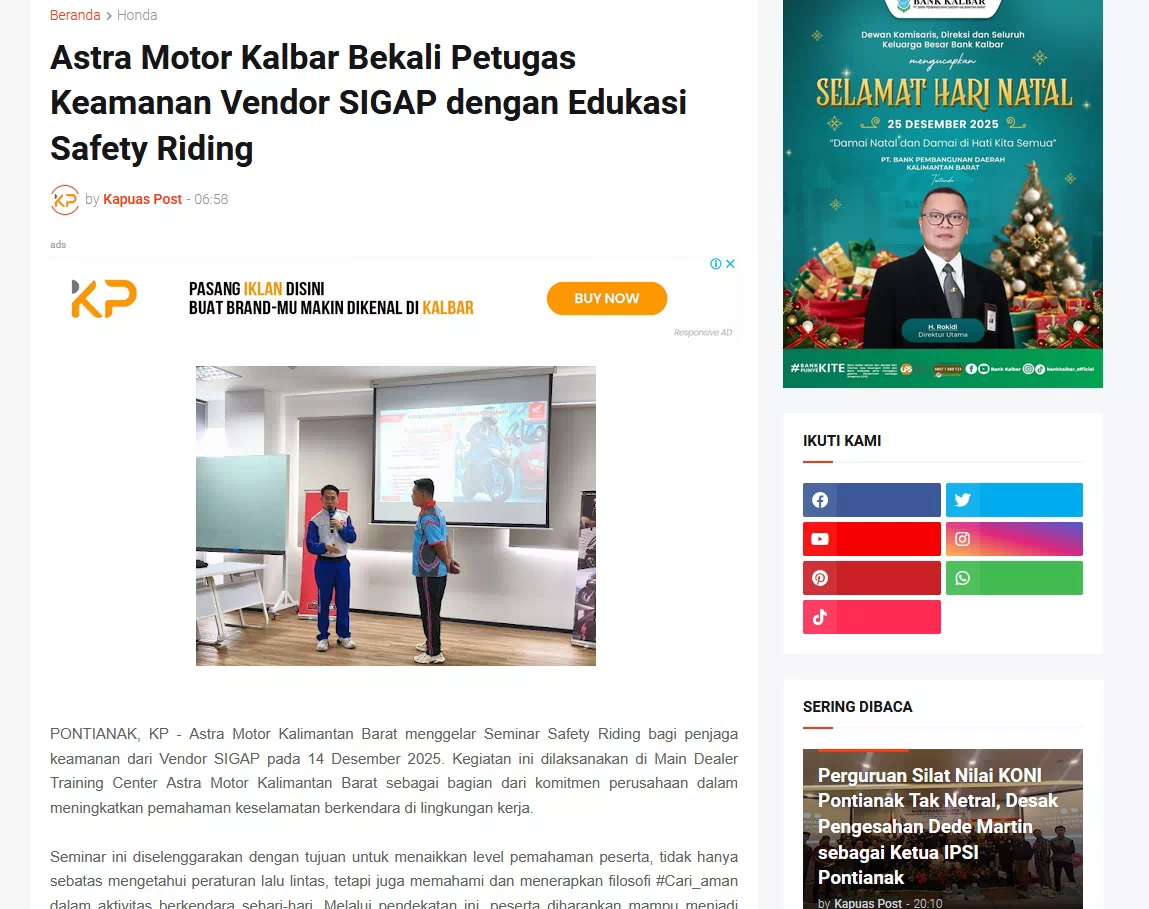 Astra Motor Kalbar Bekali Petugas Keamanan Vendor SIGAP dengan Edukasi Safety Riding
