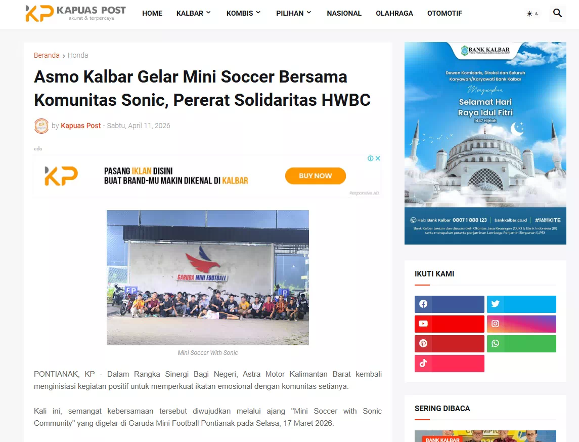 Asmo Kalbar Gelar Mini Soccer Bersama Komunitas Sonic, Pererat Solidaritas HWBC