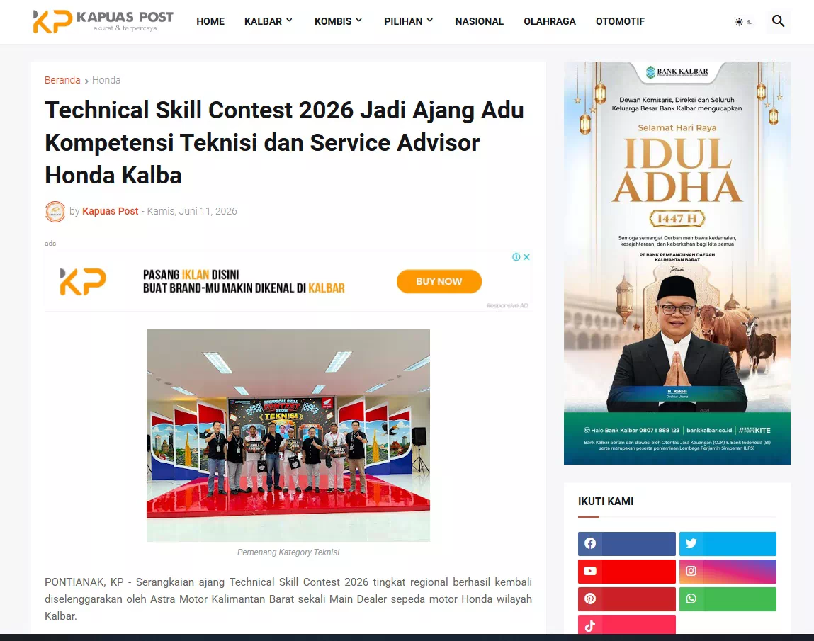 Technical Skill Contest 2026 Jadi Ajang Adu Kompetensi Teknisi dan Service Advisor Honda Kalba