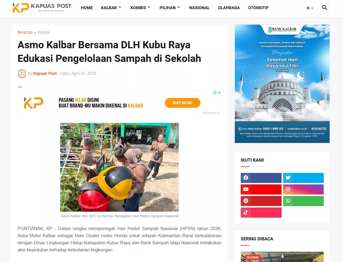 Asmo Kalbar Bersama DLH Kubu Raya Edukasi Pengelolaan Sampah di Sekolah