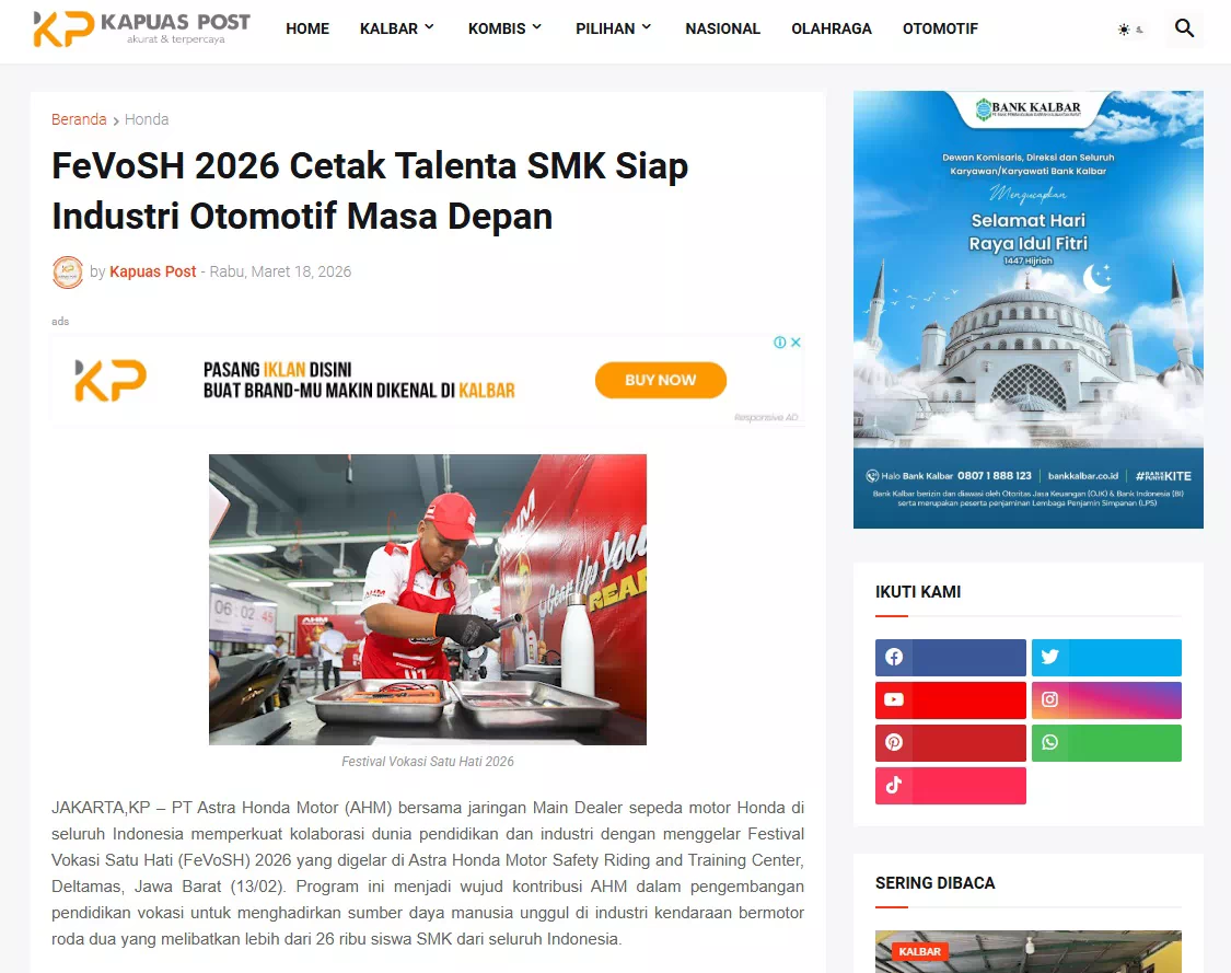FeVoSH 2026 Cetak Talenta SMK Siap Industri Otomotif Masa Depan