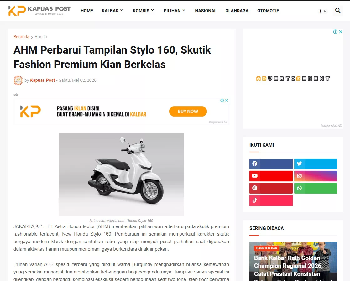AHM Perbarui Tampilan Stylo 160, Skutik Fashion Premium Kian Berkelas